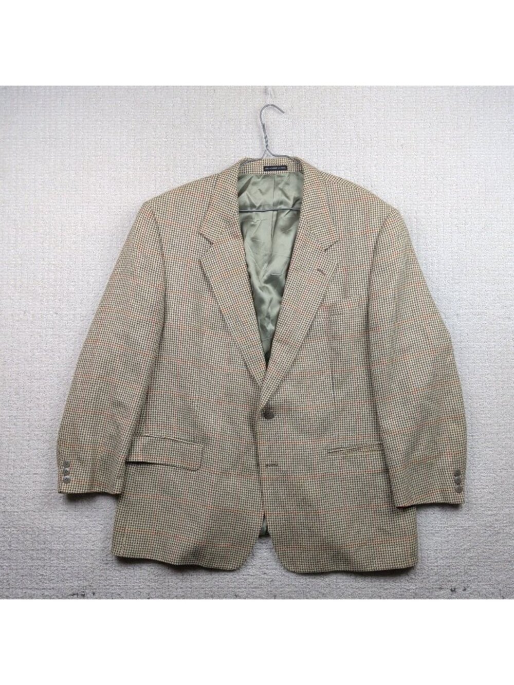 Abraham Moon British Wool / Silk Jacket Blazer Golden Houndstooth Sz 48R Preppy